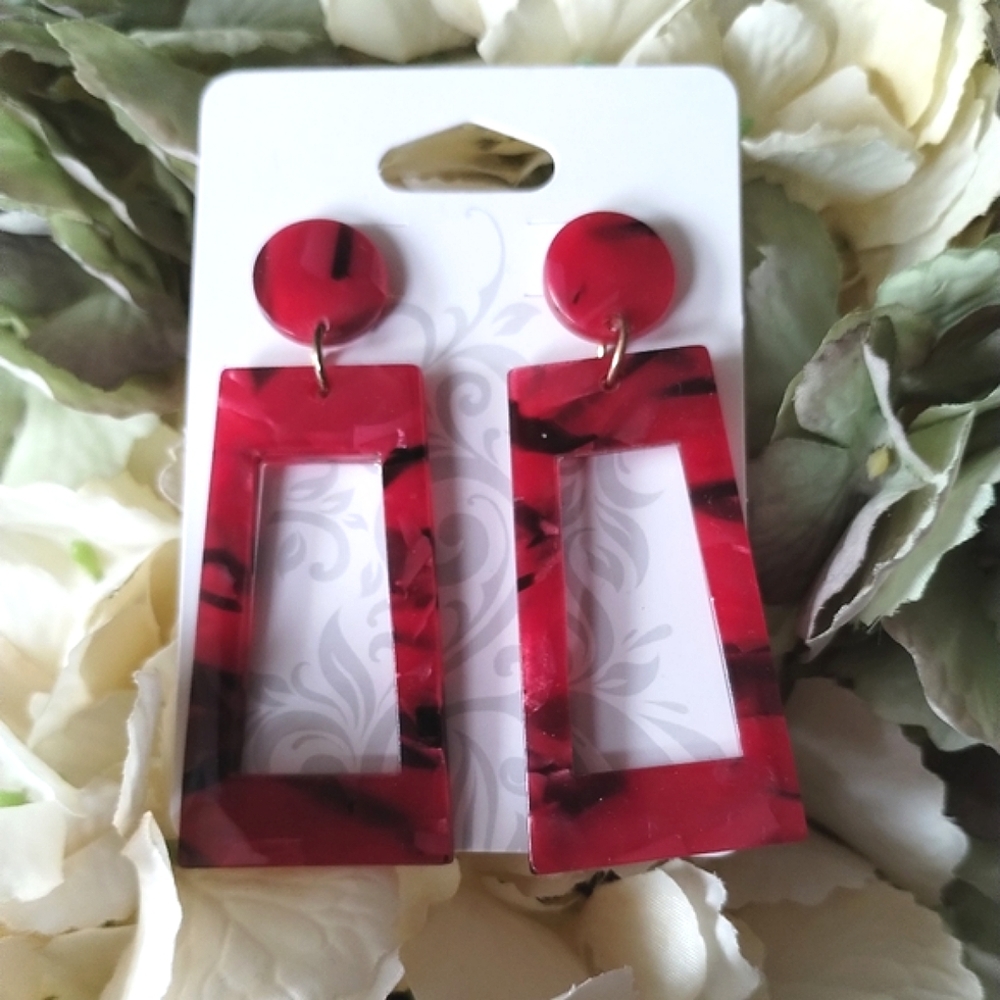 New Red Acrylic Abstract Earrings - Picture 1 of 8